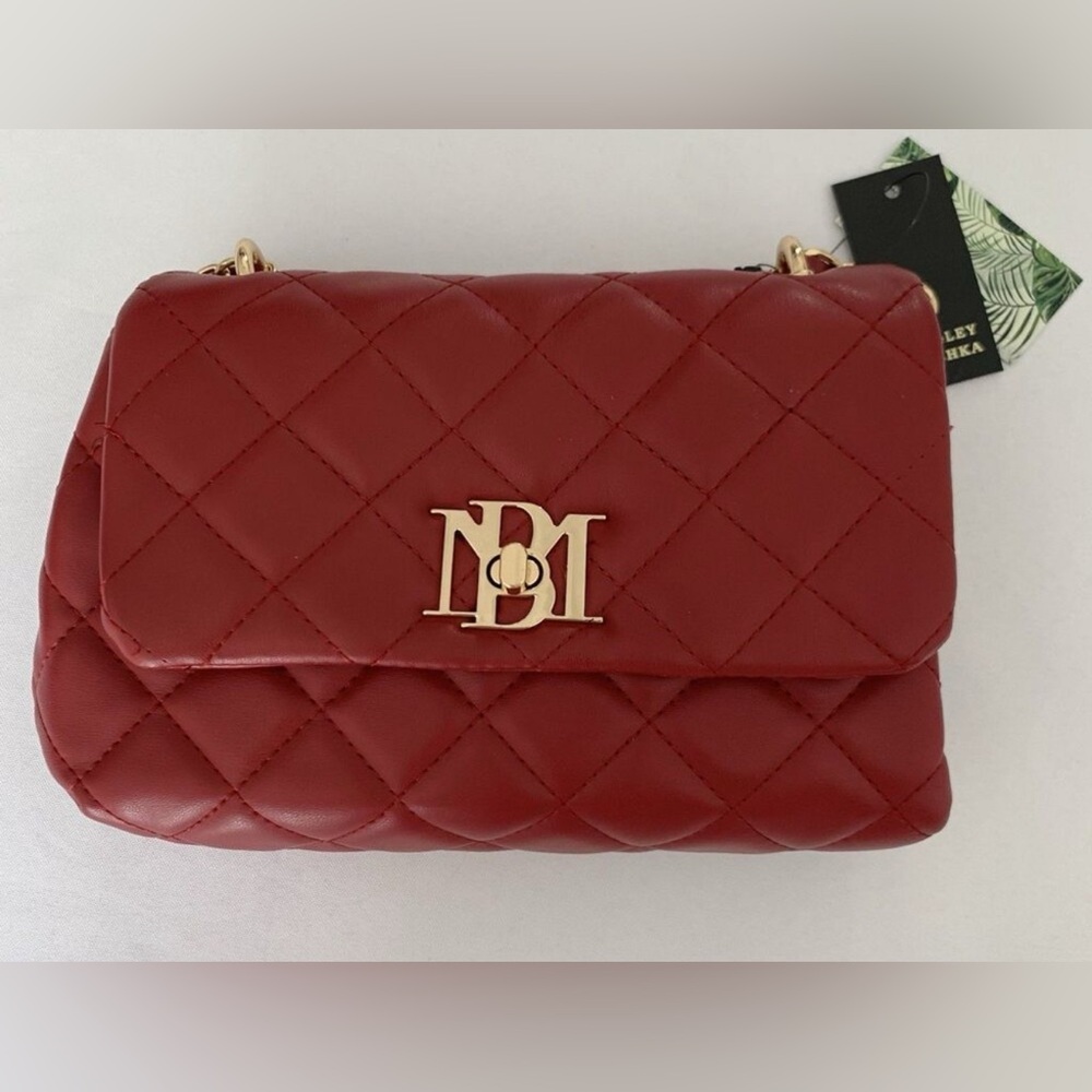 New Badgley Mischka Red Quilted Crossbody Bag